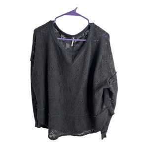 Free People Women’s Black Long Sleeve Whimsical Gothic Lace Top Size S Runs Big